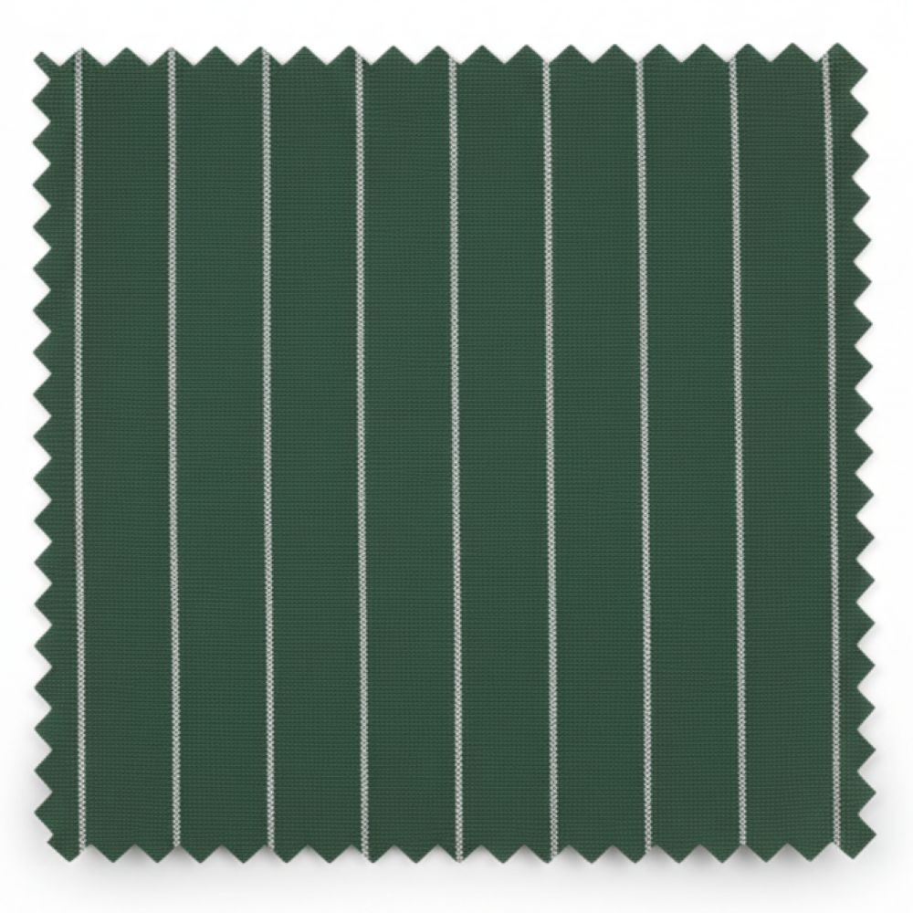 Green fabric with white pinstripes on a white background