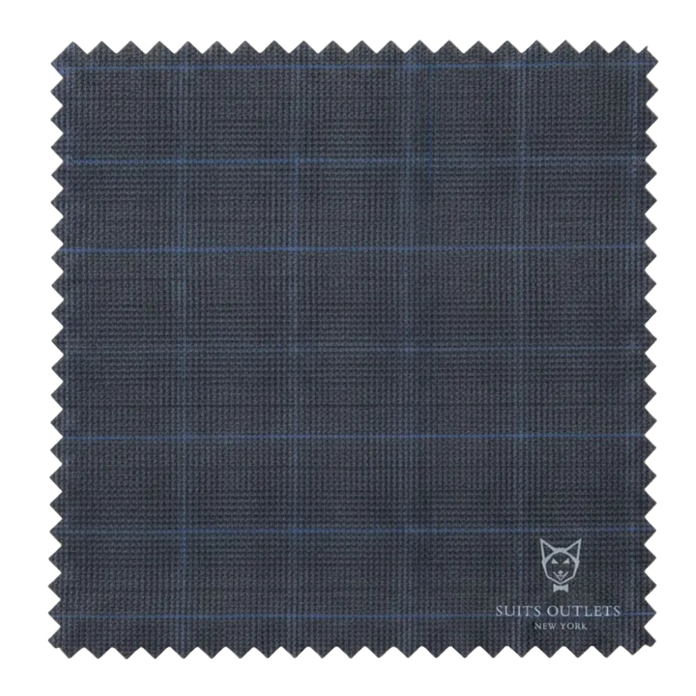 Close-up of the charcoal Glen Plaid fabric for the Venetian Collection Regular Fit 2 Button 3 Piece Suit.