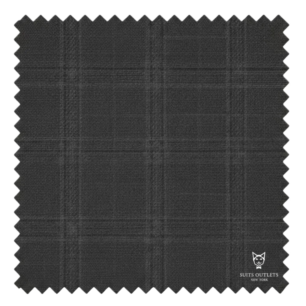 Close-up of the Glen Plaid fabric for the Renaissance Collection Regular Fit 3 Piece Suit Black.