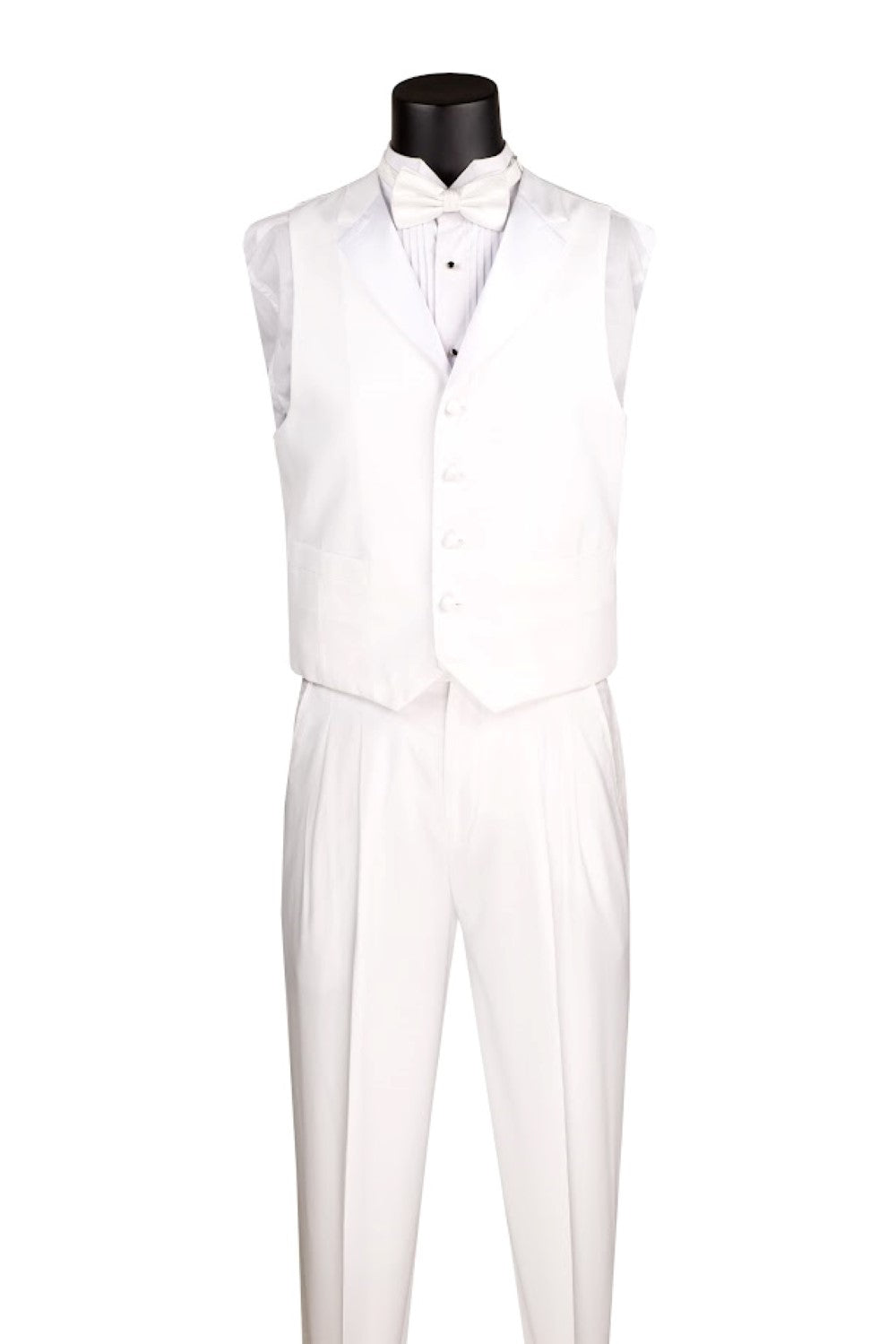 Detail shot: Elegant ivory regular fit 3-piece men's tuxedo with tails, featuring a classic bowtie and premium fabric.
