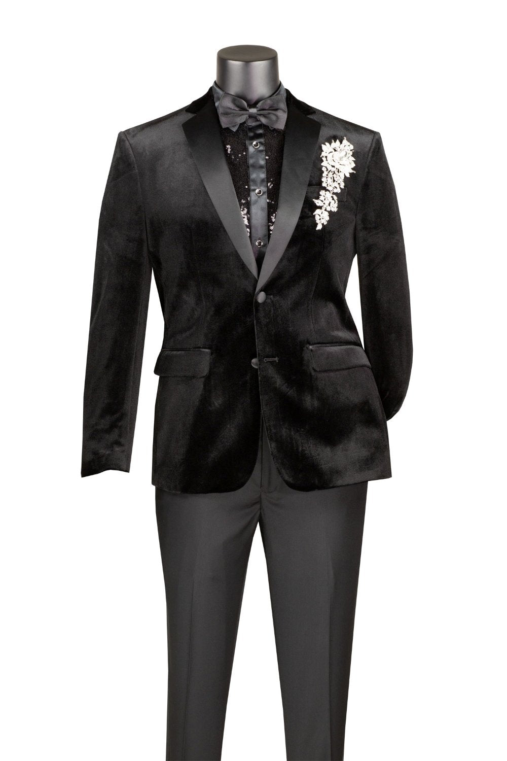 Men's Slim Fit Velvet Tuxedo 2 Piece in Black
