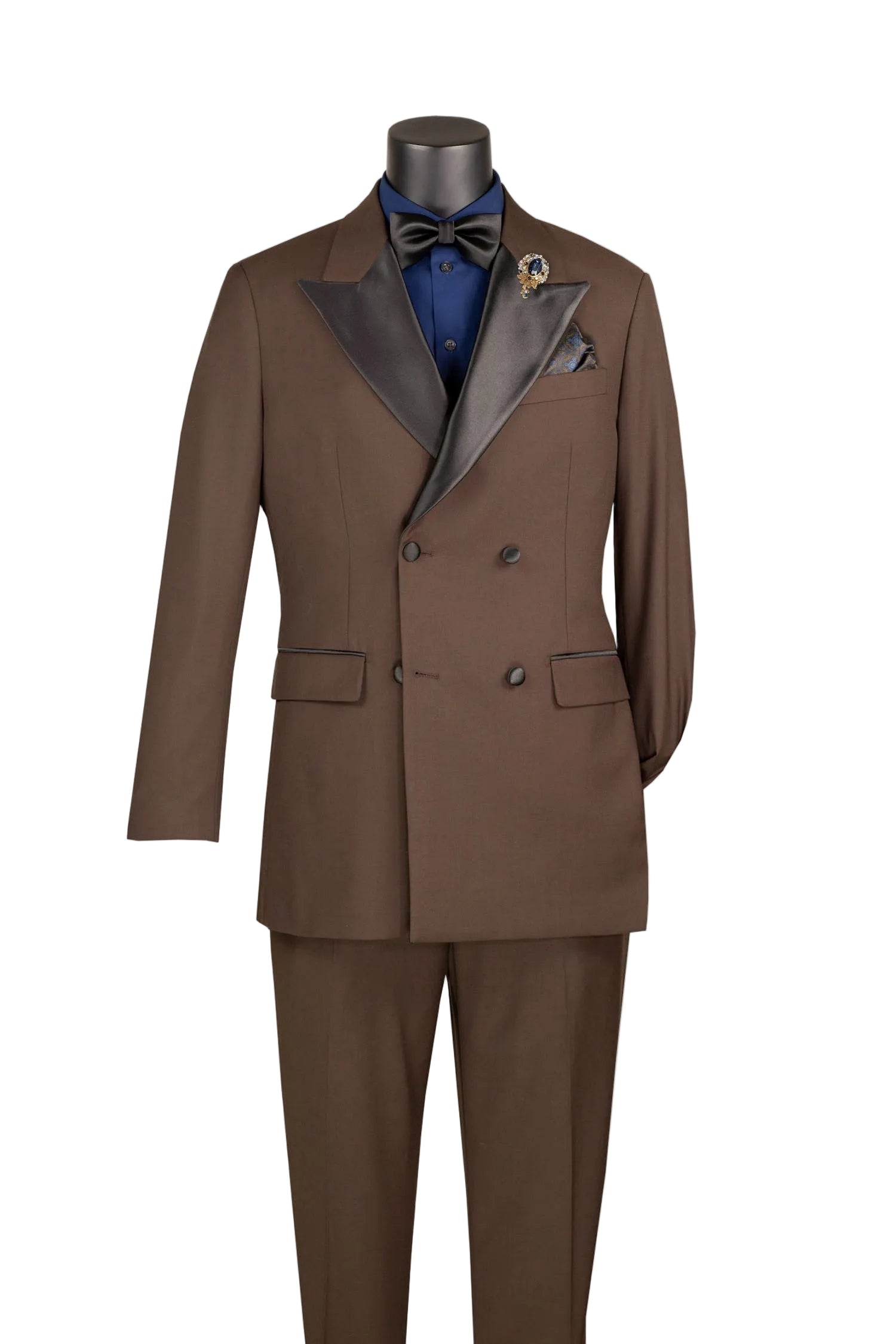 Brown 2 Piece Modern Fit Double Breasted Satin Lapel Tuxedo