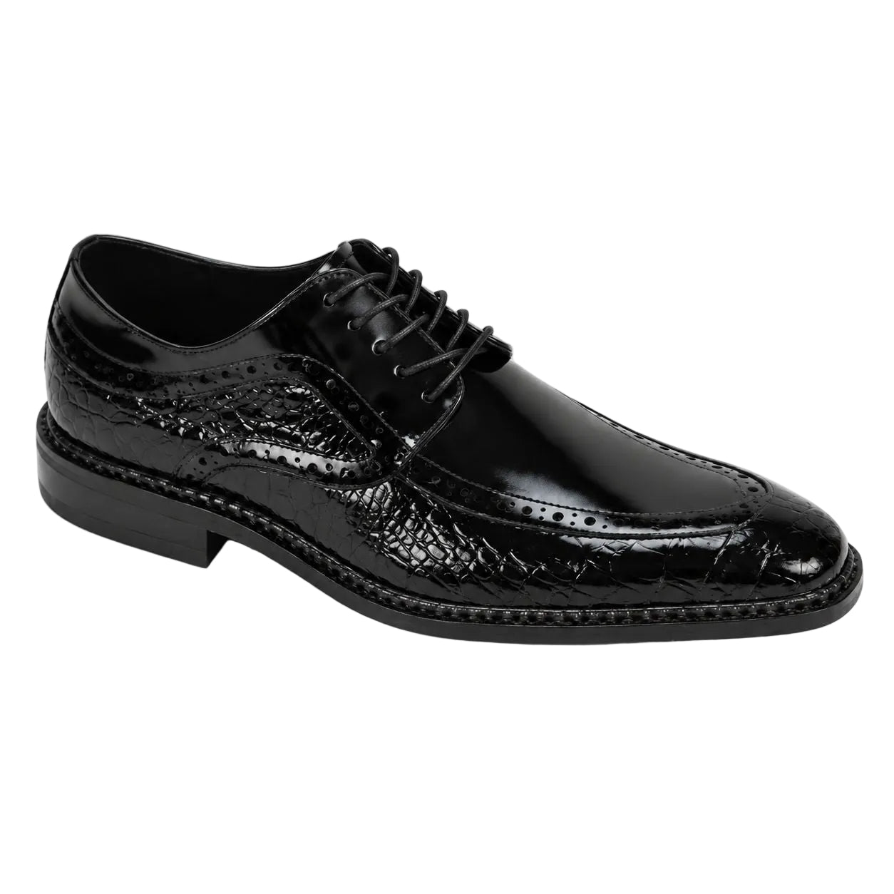 Terence Collection - Black Croco Print Moc Toe Dress Shoes