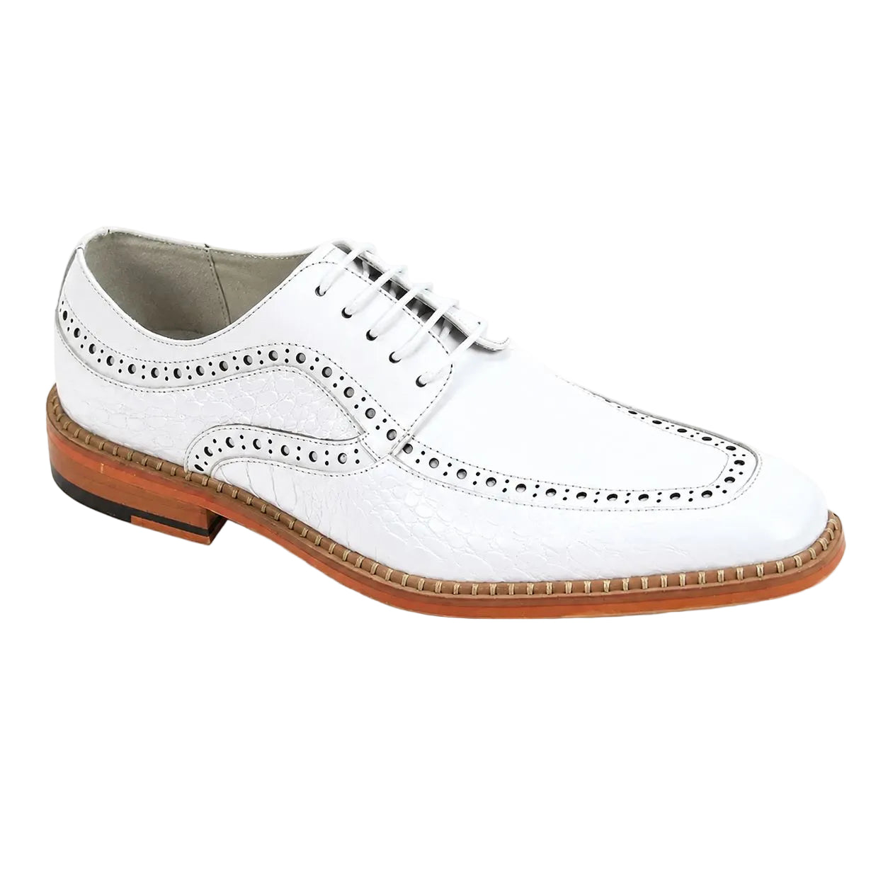 Terence Collection - White Croco Print Moc Toe Dress Shoes