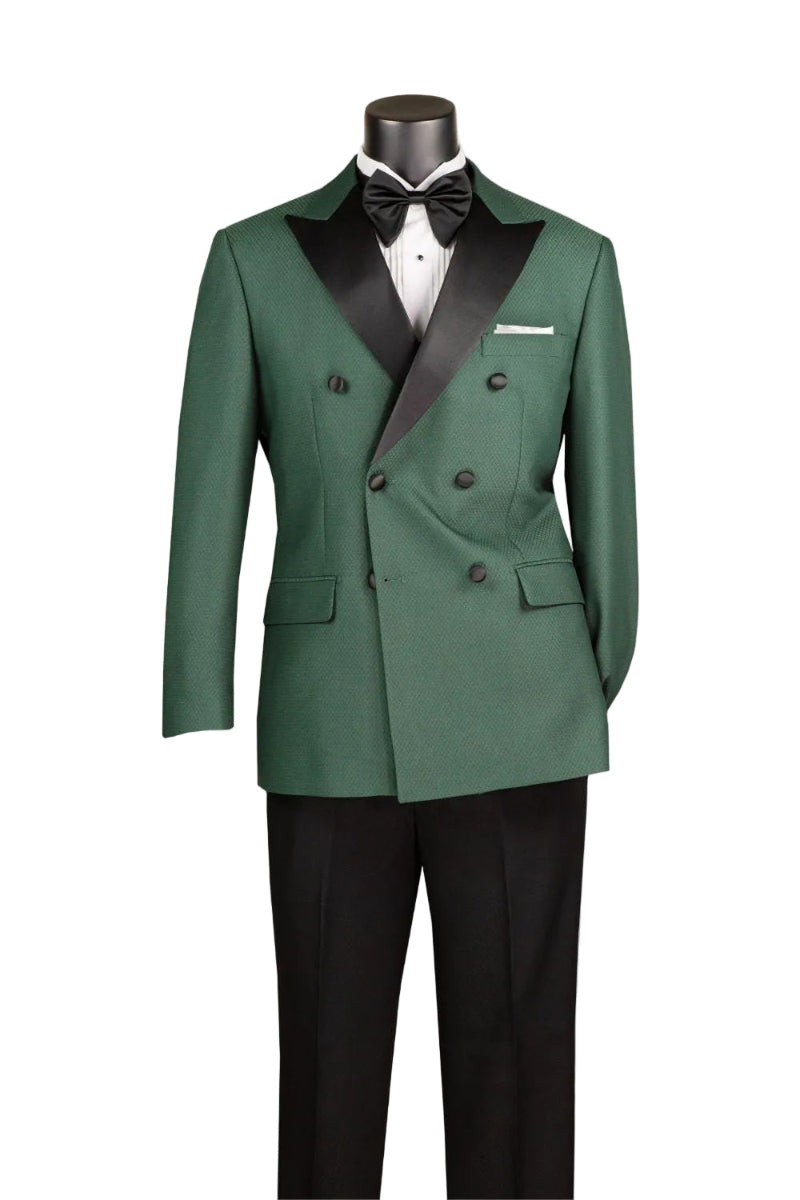 Hunter green textured modern fit 2 piece men's double breasted tuxedo
