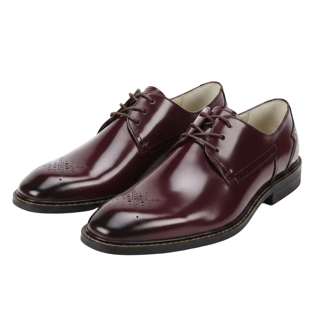 Pair of Burgundy sneakers on a white background