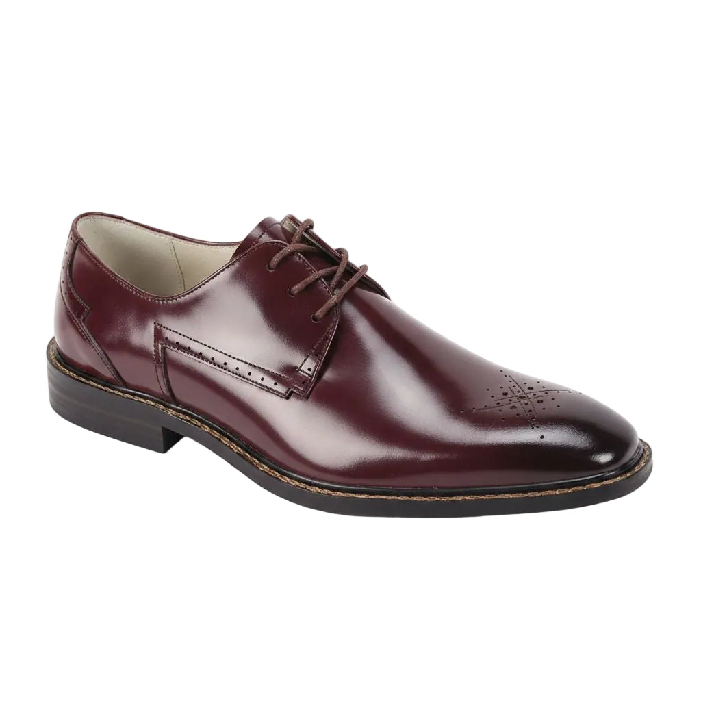 Toby Collection - Burgundy Medallion Toe Lace-Up Dress Shoes