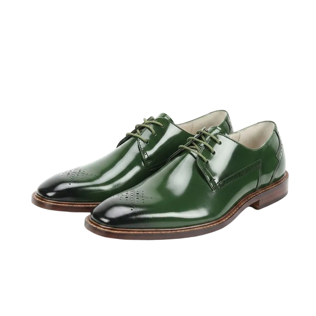 Green dress shoes on a white background