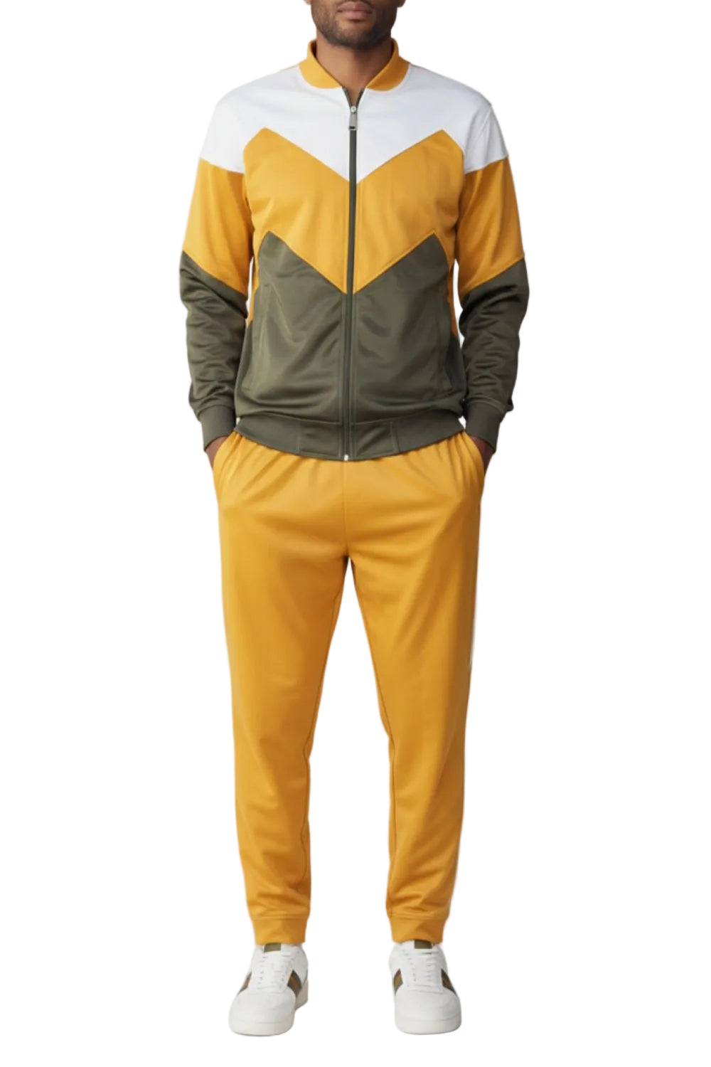 Men's Track Suit Chevron Design in Gold & Olive
