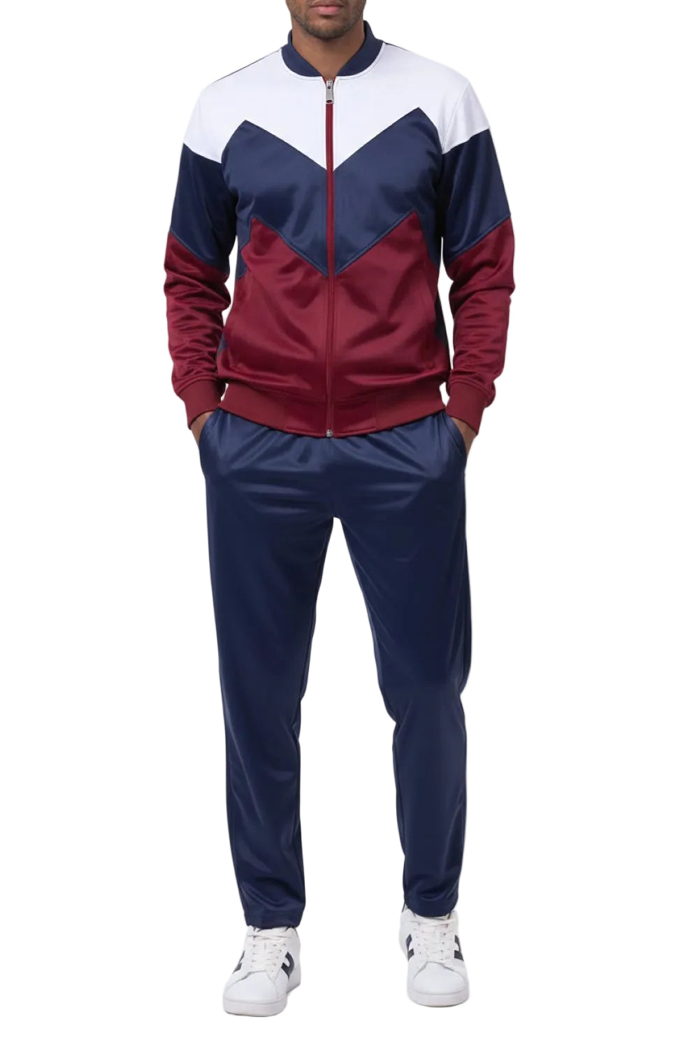 Men's Track Suit Chevron Design in Navy & Burgundy