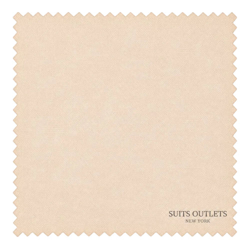 A square fabric swatch with serrated edges in a light beige color, featuring the text 'SUITS OUTLETS NEW YORK' in the bottom right corner, set against a plain white background.