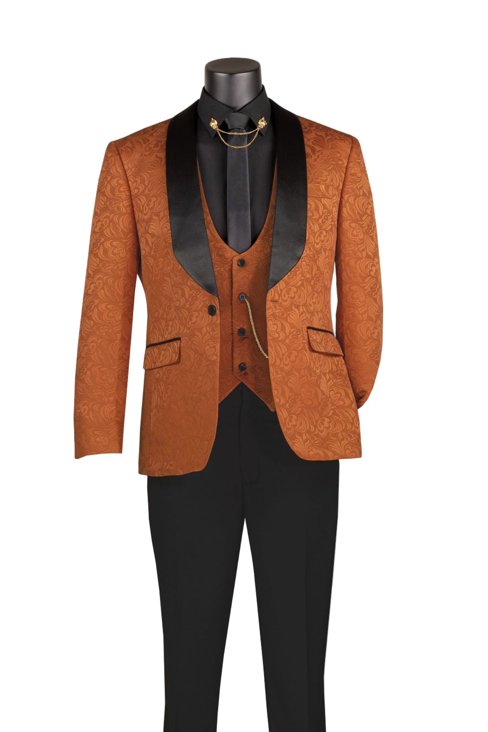 Slim Fit Tuxedo 3 Piece with Jacquard Pattern in Caramel