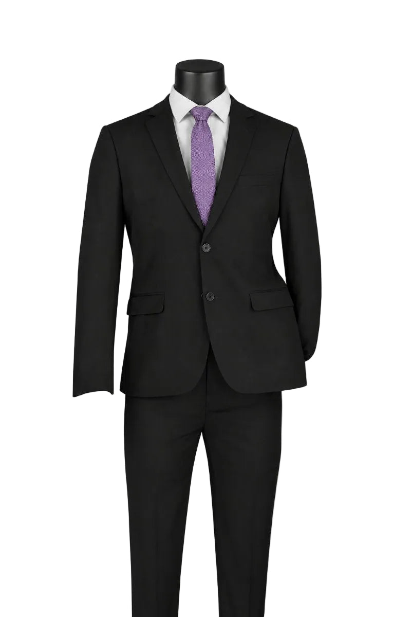Ultra Slim Fit 2 Piece Suit Stretch Fabric in Solid Black