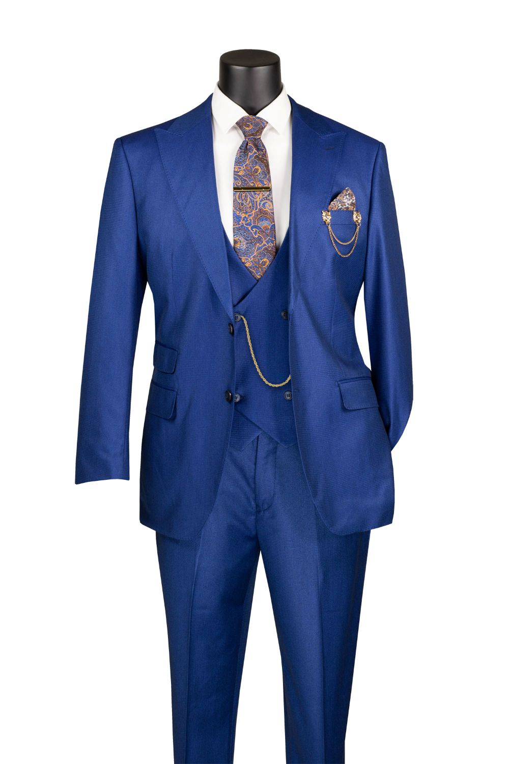 Estate Blue Regular Fit 3 Piece Sharkskin Suit With Adjustable Waist Band