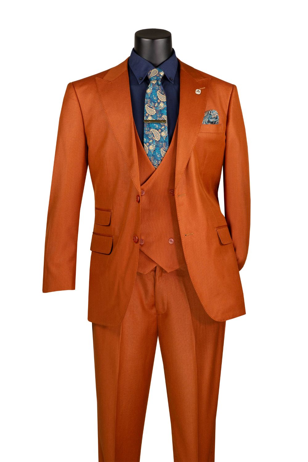 Rust Regular Fit 3 Piece Sharkskin Suit With Adjustable Waist Band
