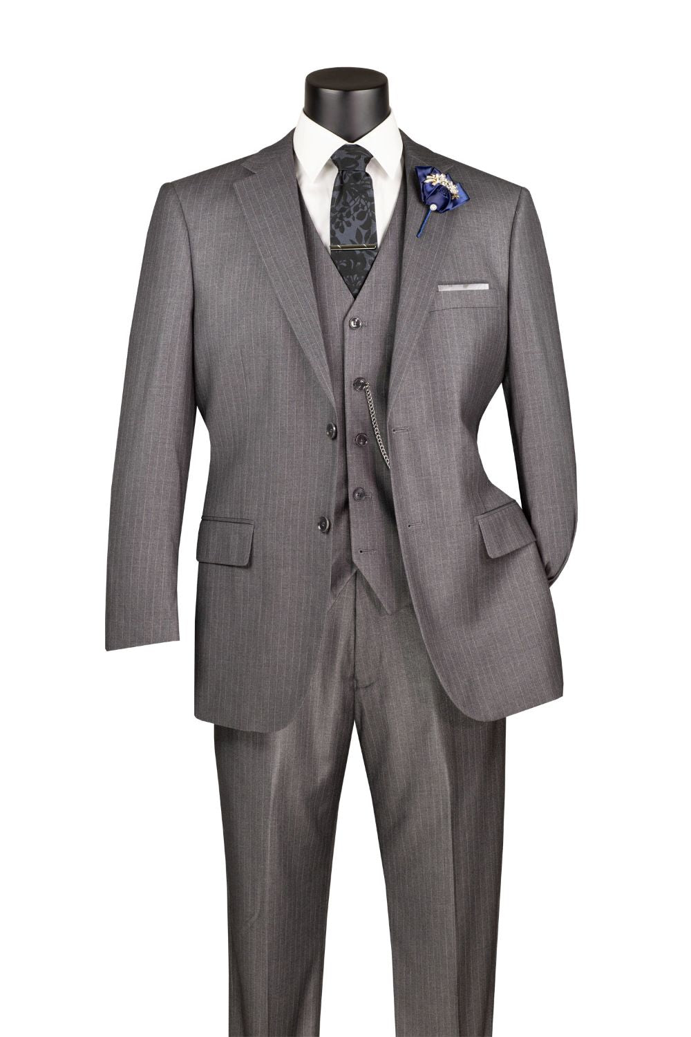 Sovana Collection - Regular Fit 3 Piece Suit 2 Button Tone on Tone Stripe in Gray