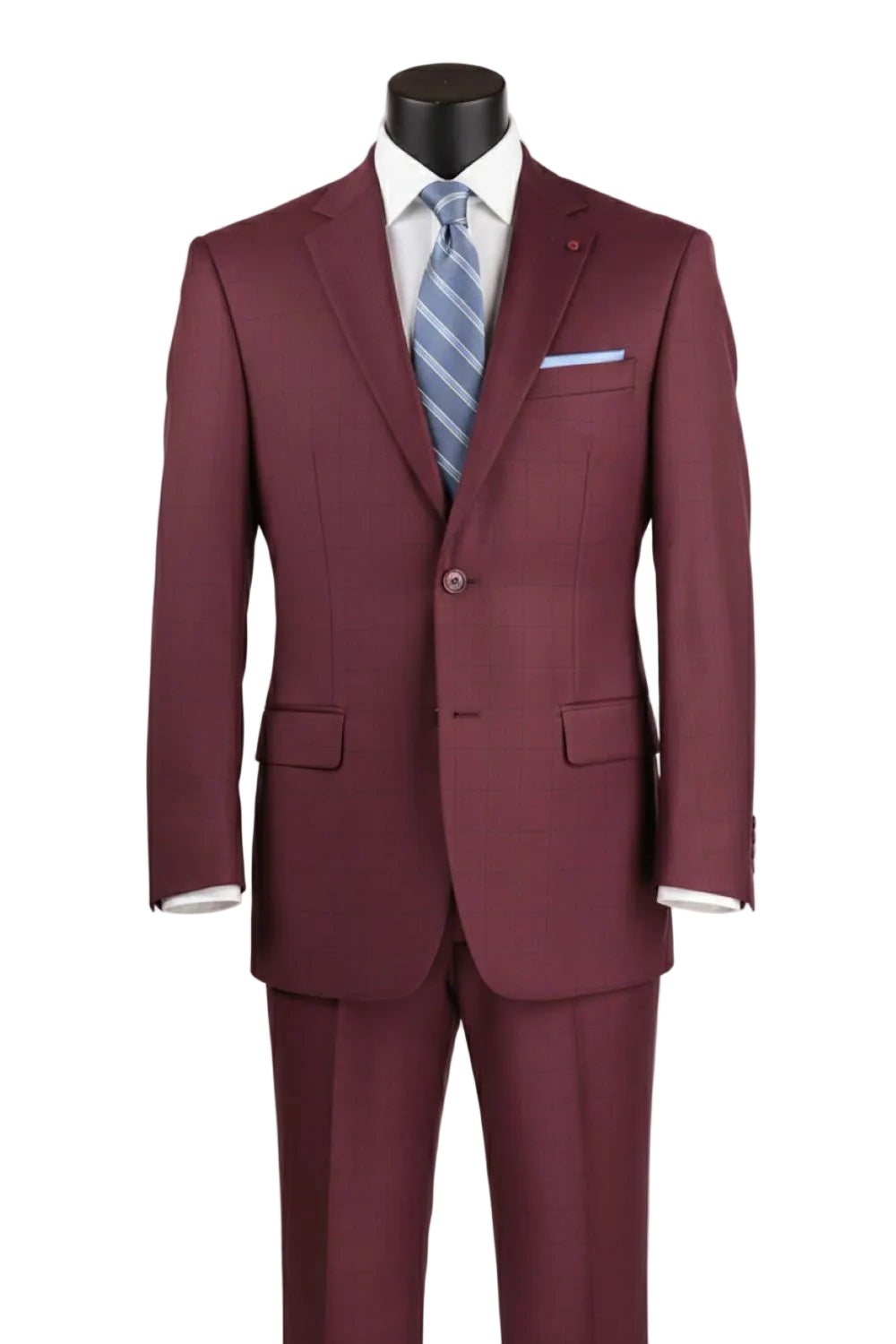 Venetian Collection - Burgundy Regular Fit Glen Plaid 2 Button 3 Piece Suit