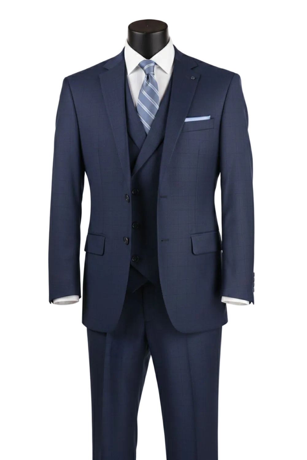 Venetian Collection - Navy Regular Fit Glen Plaid 2 Button 3 Piece Suit