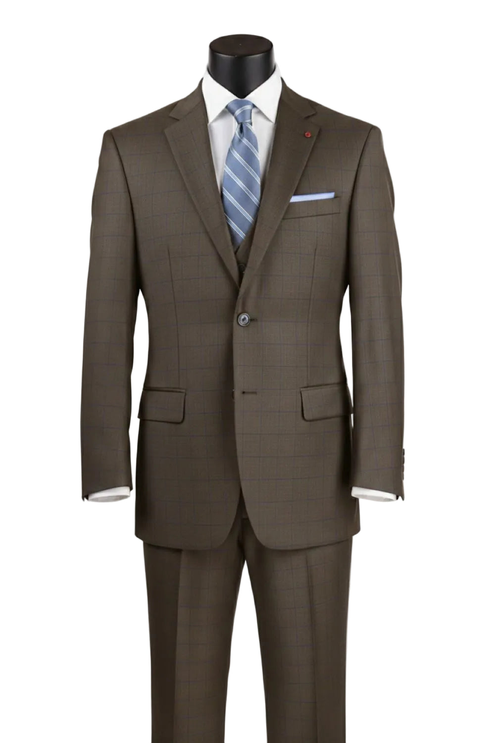 Venetian Collection - Taupe Regular Fit Glen Plaid 2 Button 3 Piece Suit