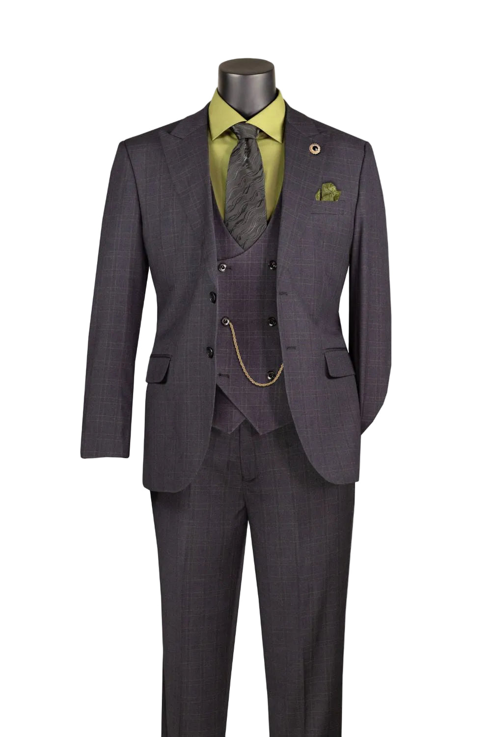 Florentine Collection - Black Regular Fit Glen Plaid 3-Piece Suit