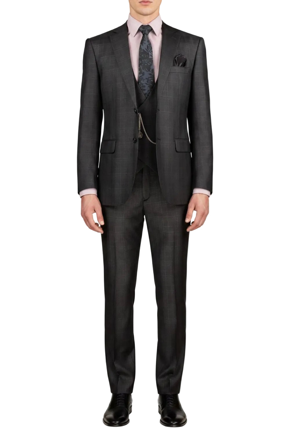 Black 3-Piece Regular Fit Glen Plaid Suit