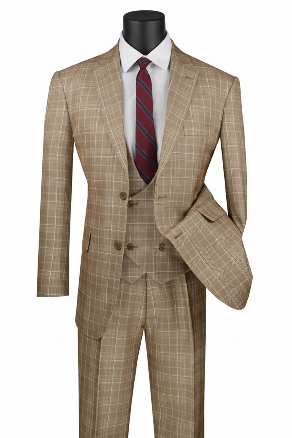 Renaissance Collection - Regular Fit Glen Plaid 3 Piece Suit Camel