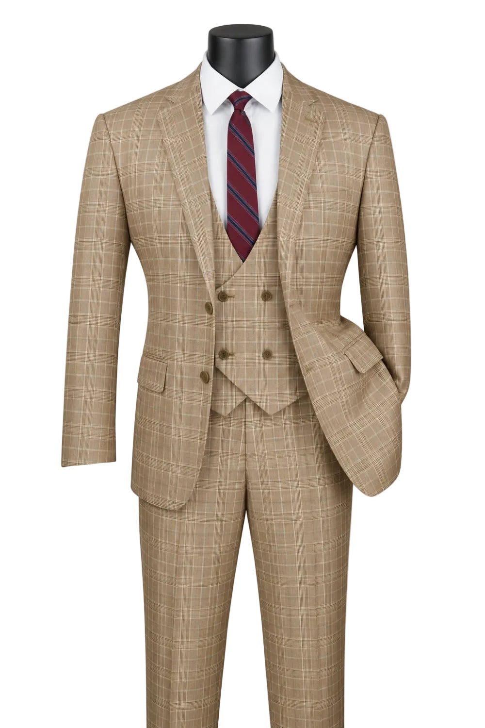 Renaissance Collection - Regular Fit Glen Plaid 3 Piece Suit Camel