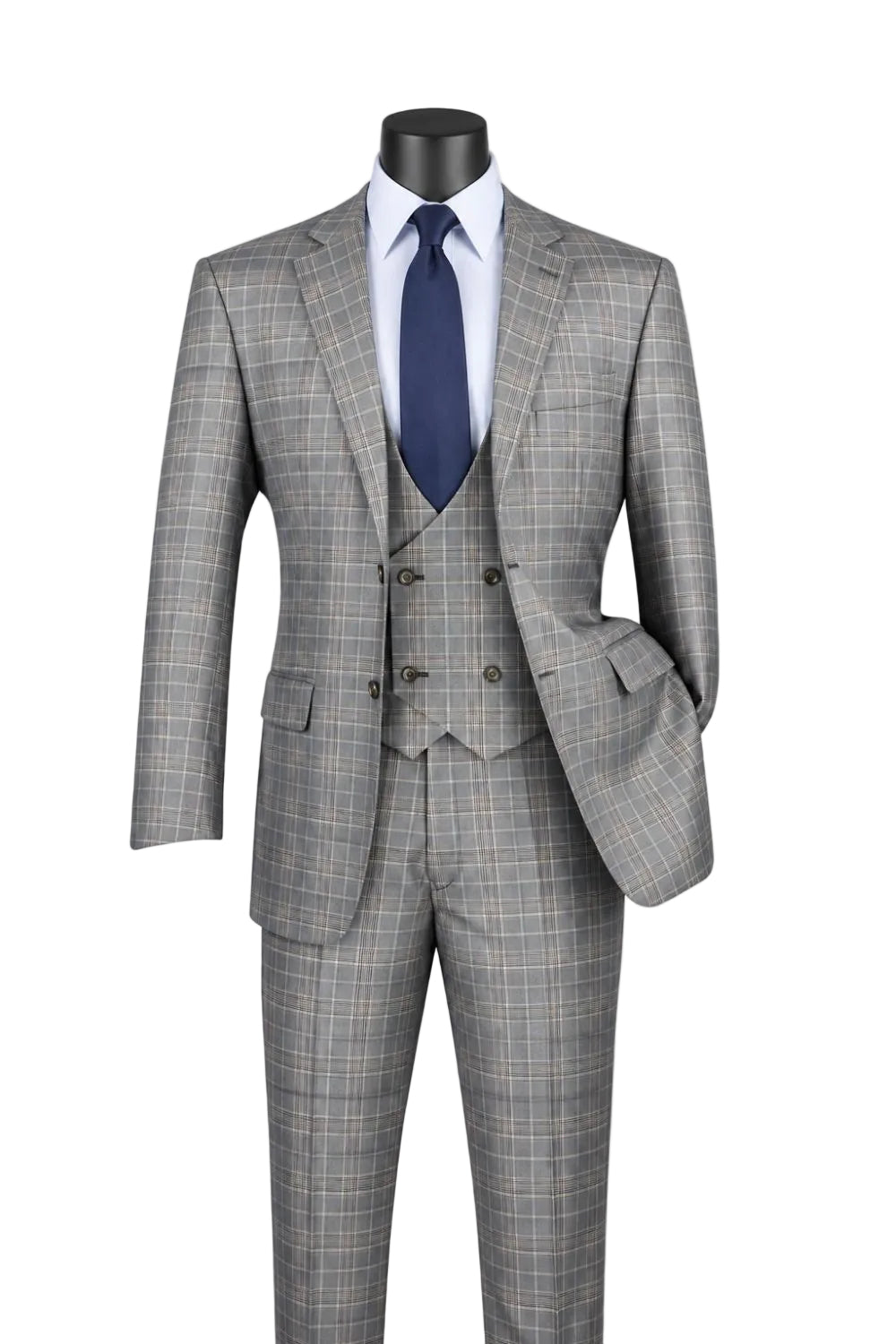 Renaissance Collection - Regular Fit Glen Plaid 3 Piece Suit Gray