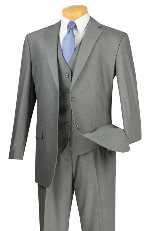 Medium gray regular fit 3 piece men's suit