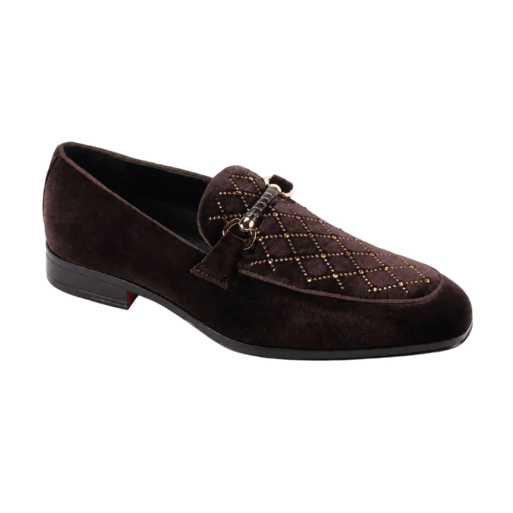 After Midnight Collection - Chocolate Brown Velvet Crystal Studded Design Slip-On Loafer