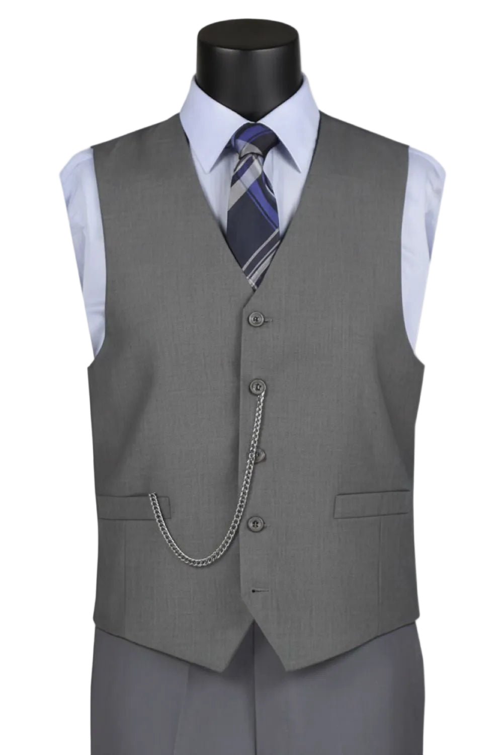 Gray Slim Fit Vest Single Breasted 5 Button Design