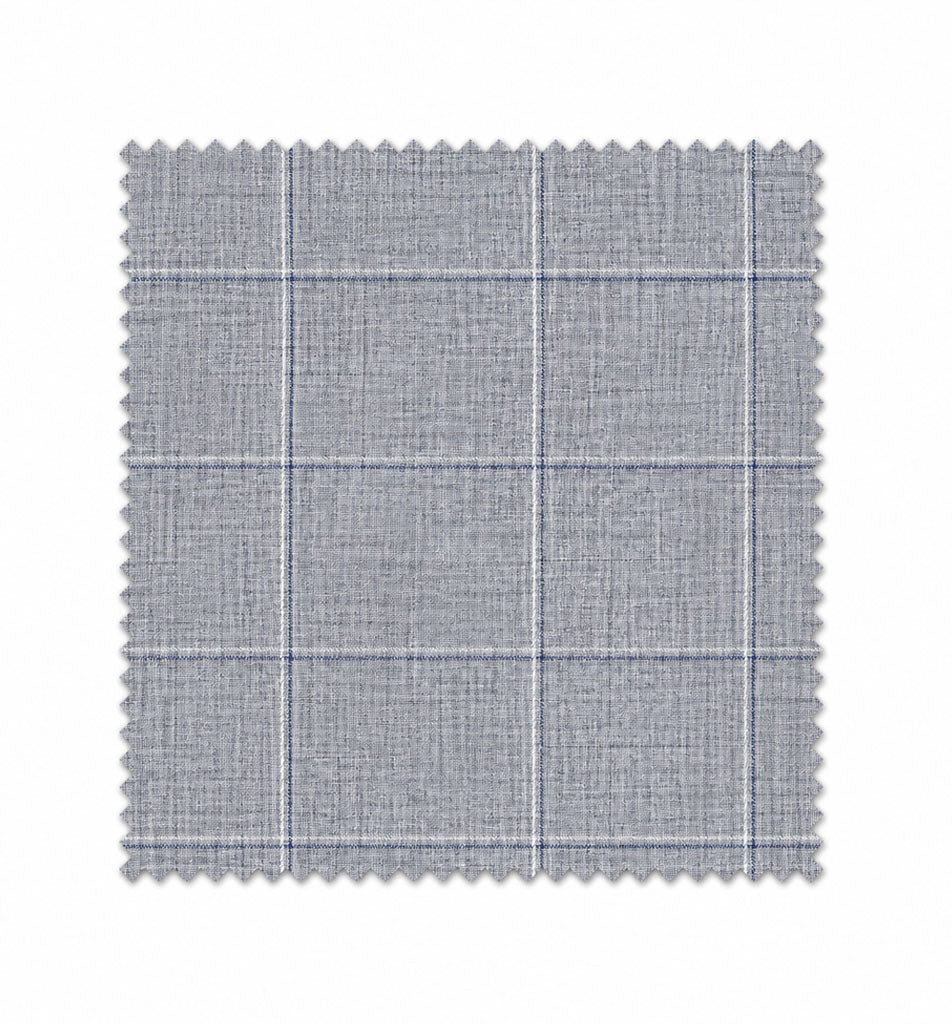 Fabric swatch with a blue plaid pattern on a white background