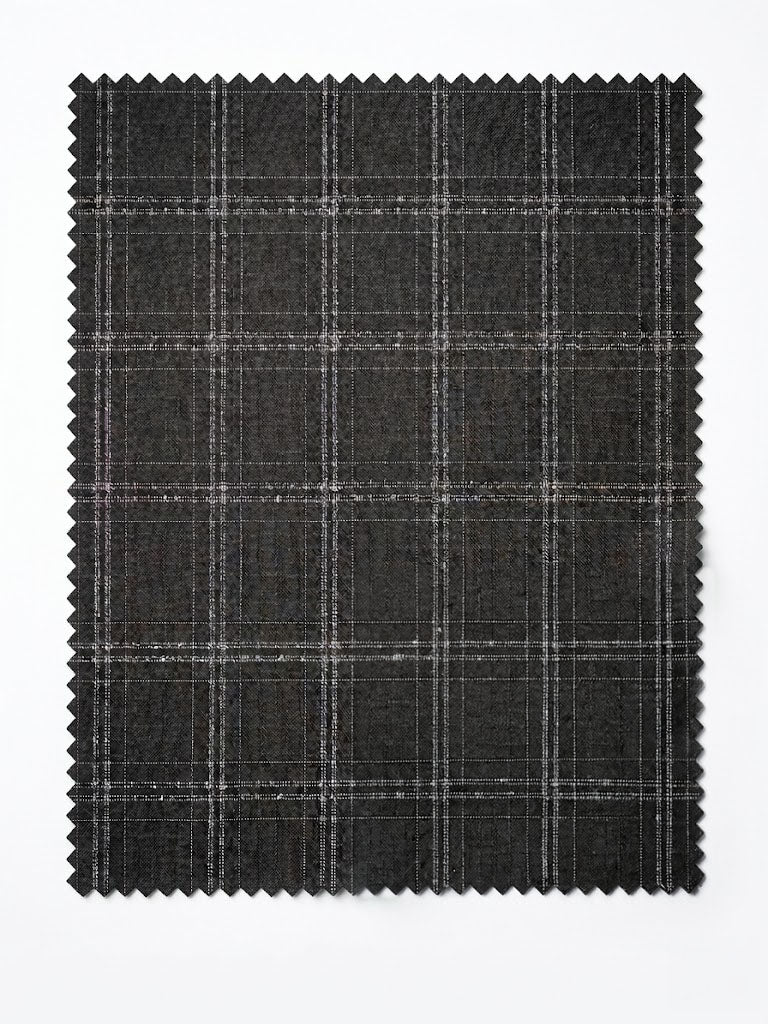 Black and gray checkered fabric swatch on a white background