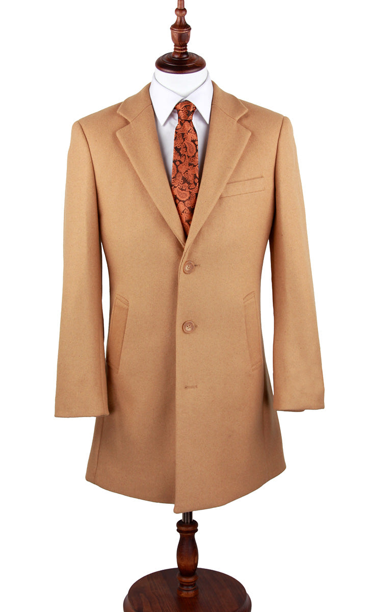 Camel Wool Slim Fit 3 Button Top Coat