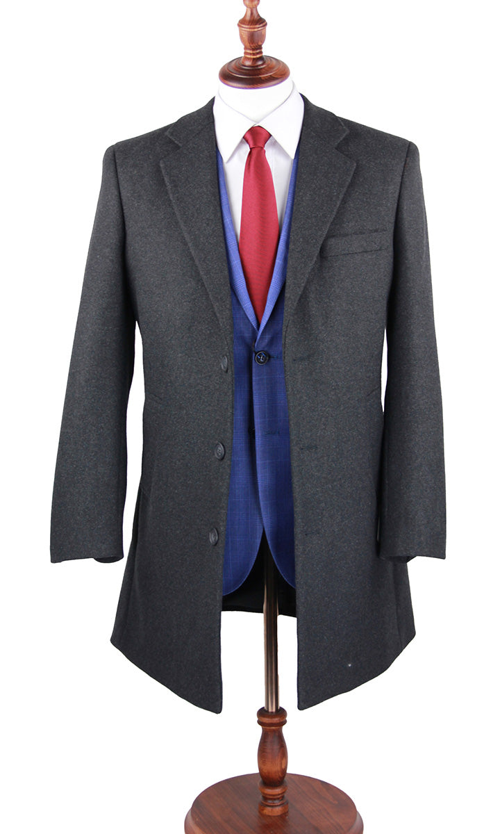 Charcoal Wool Slim Fit 2 Button Top Coat