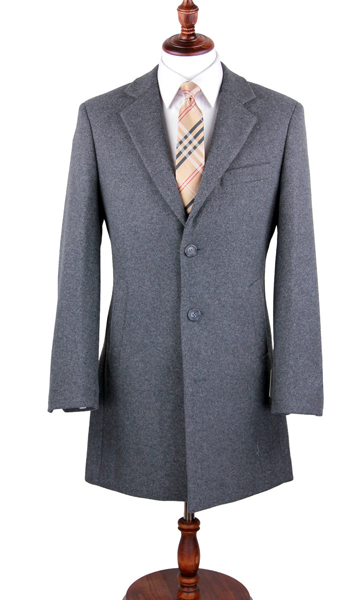 Light Gray Wool Slim Fit 2 Button Top Coat