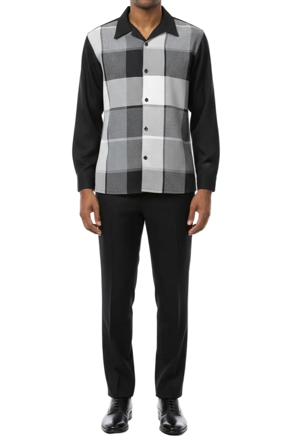 Black Tone-on-Tone Windowpane 2 Piece Long Sleeve Walking Suit Set