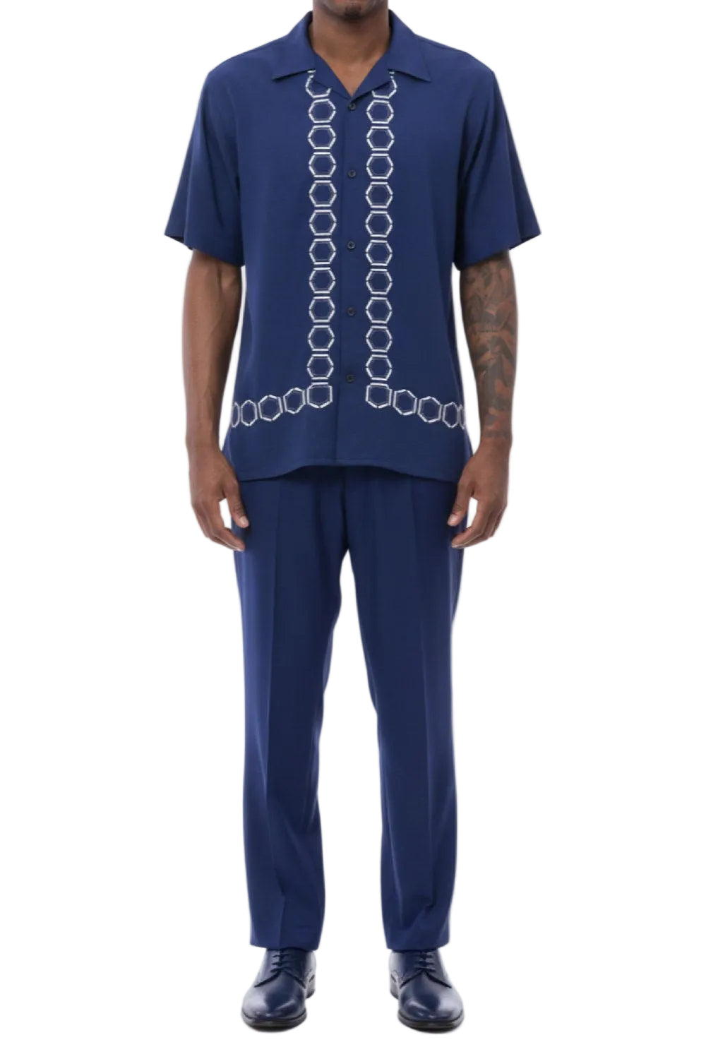 Men's 2 Piece Geometric Pattern Navy Walking Suit