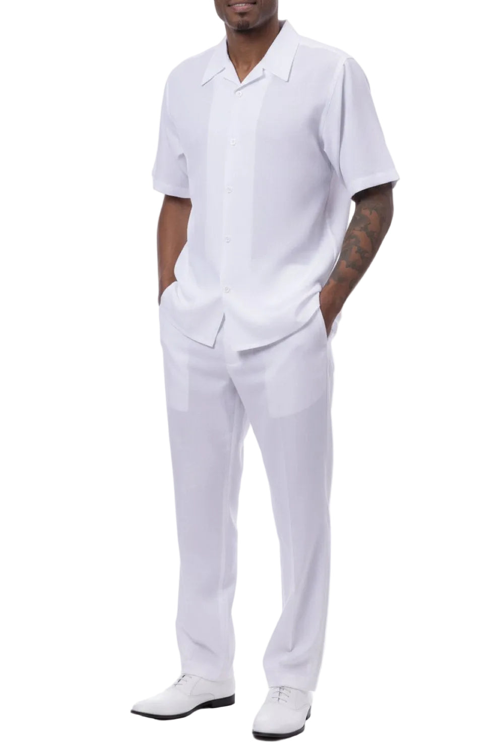 Men's 2 Piece Short Sleeve White Walking Suit