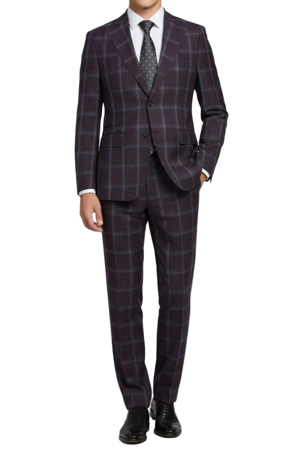 English Laundry 2-Piece Purple Window Pane Check Slim Fit Suit Wool Blend
