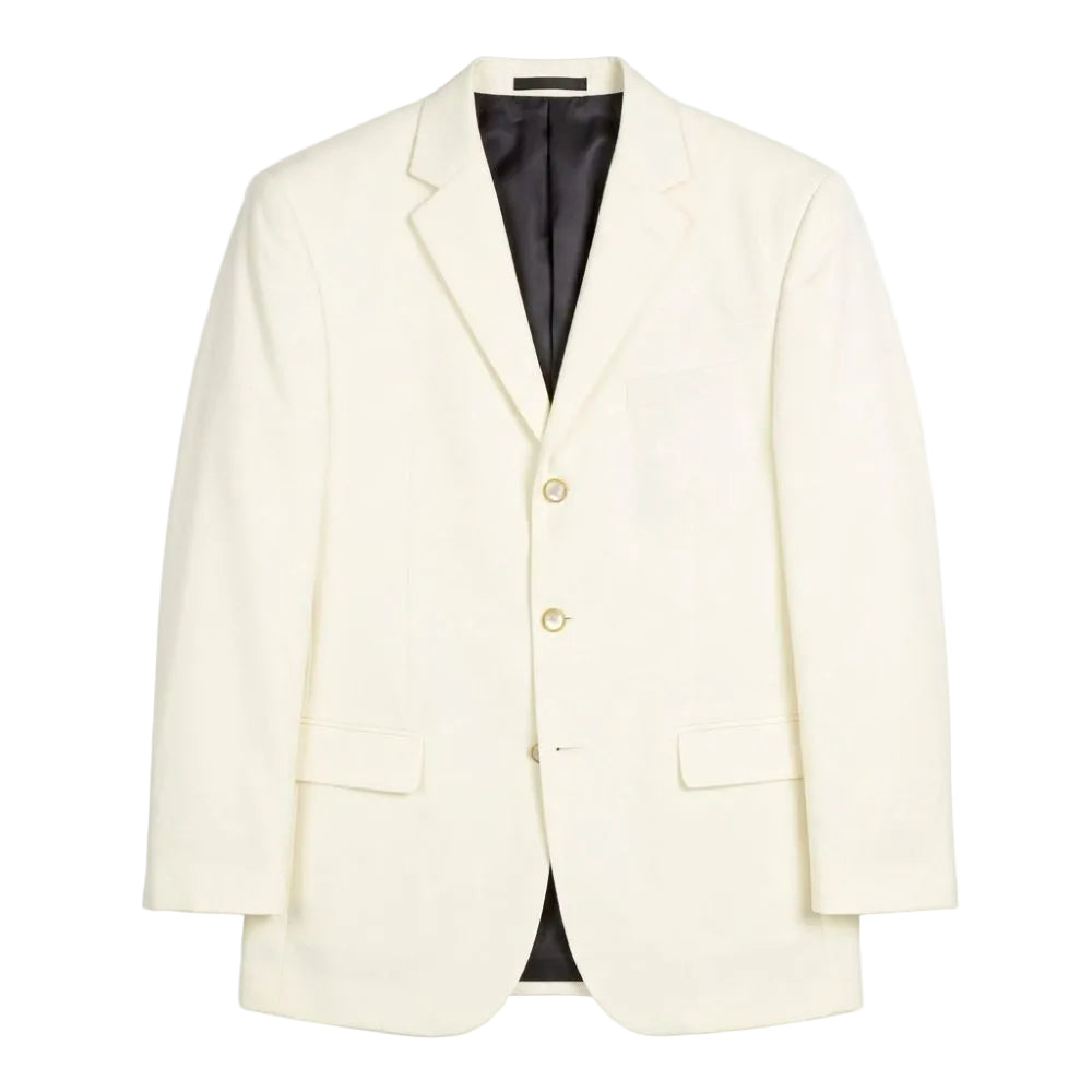 An off-white or cream-colored blazer jacket with two gold buttons, displayed on a clean white background.