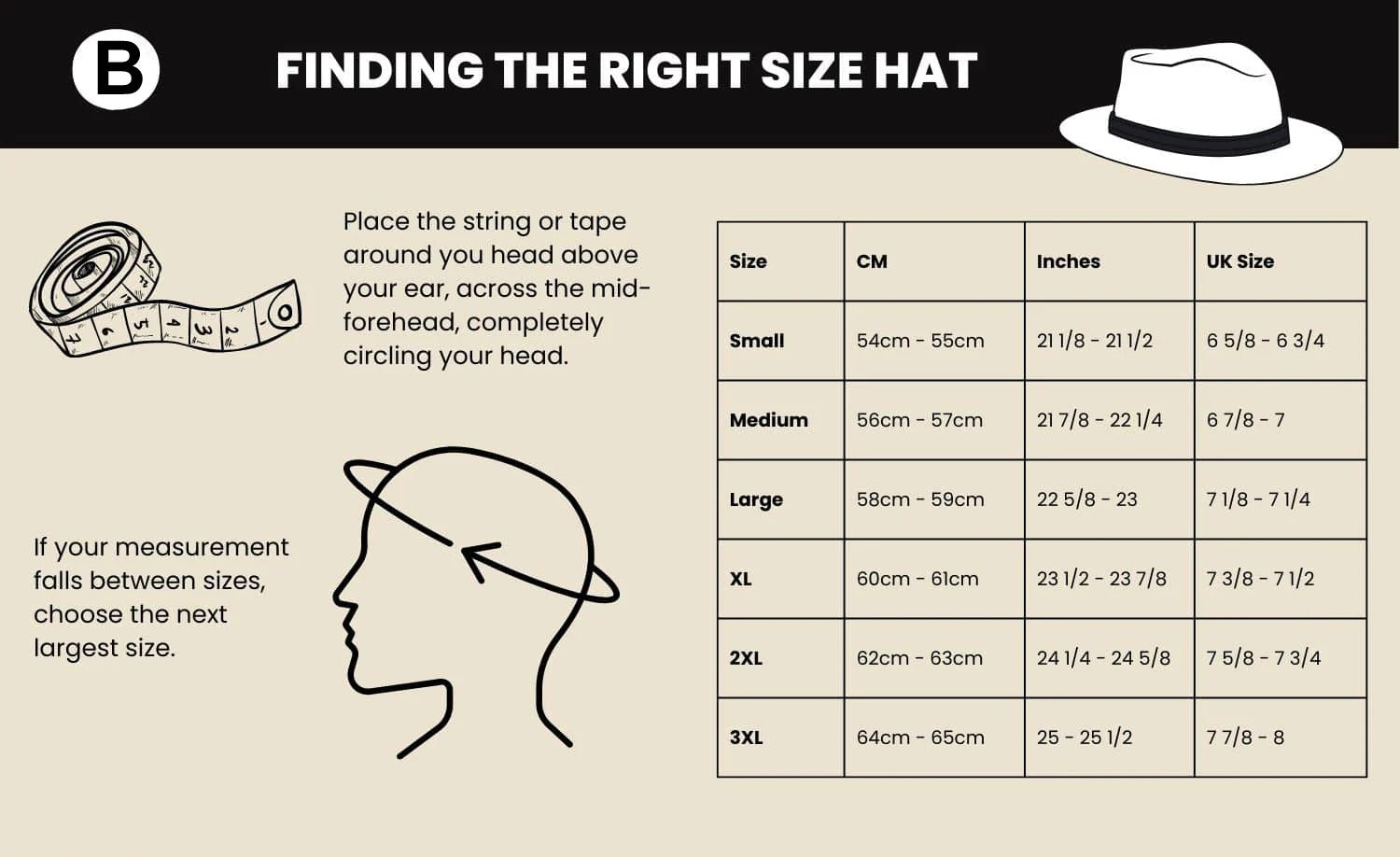 size chart bruno capelo hat