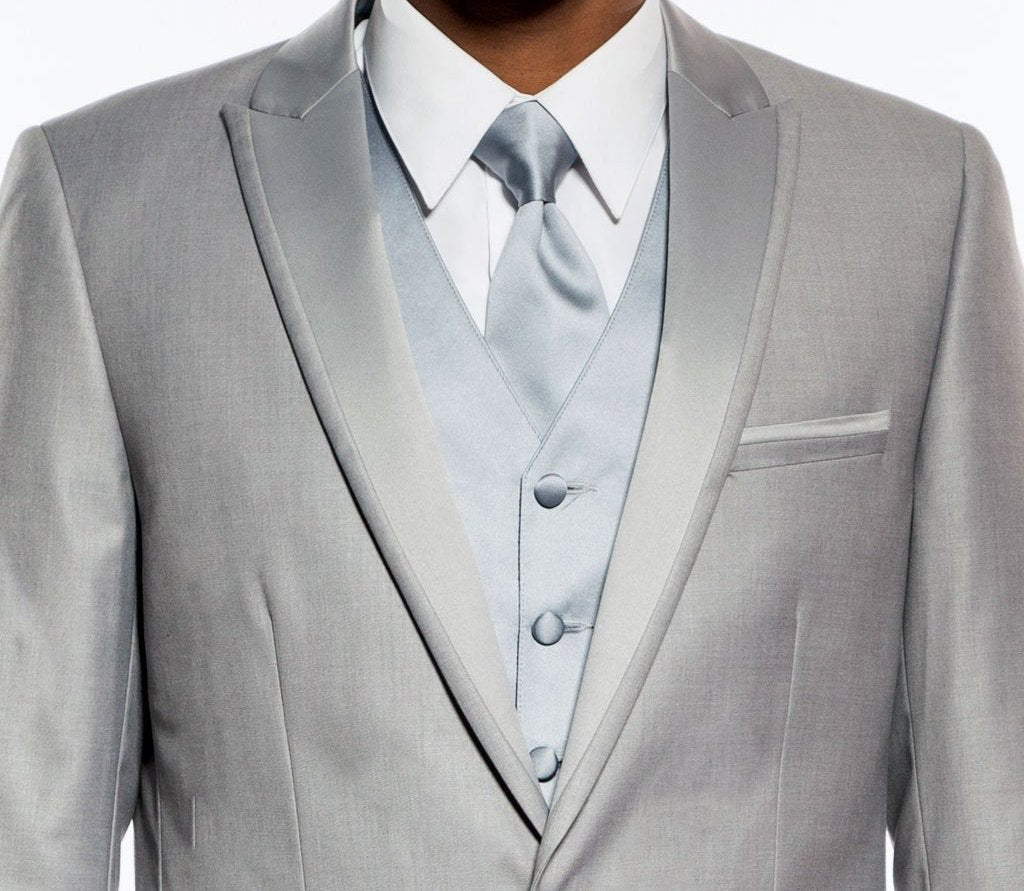 Tazio solid Slim Fit Light Gray Blazer jacket, featuring collar and paired with a tie.