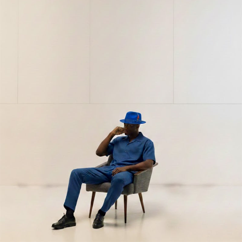 Solid hat and shoes shown with the Short Sleeve Summer Walking Suit Set with Flexible Waist Pants in Sapphire.