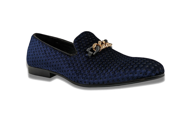 Navy Velvet Diamond Pattern Loafer
