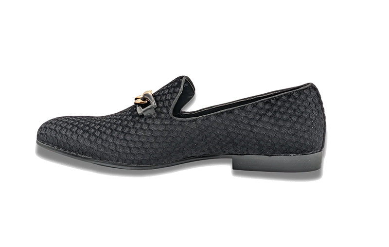 Black Velvet Diamond Pattern Loafer
