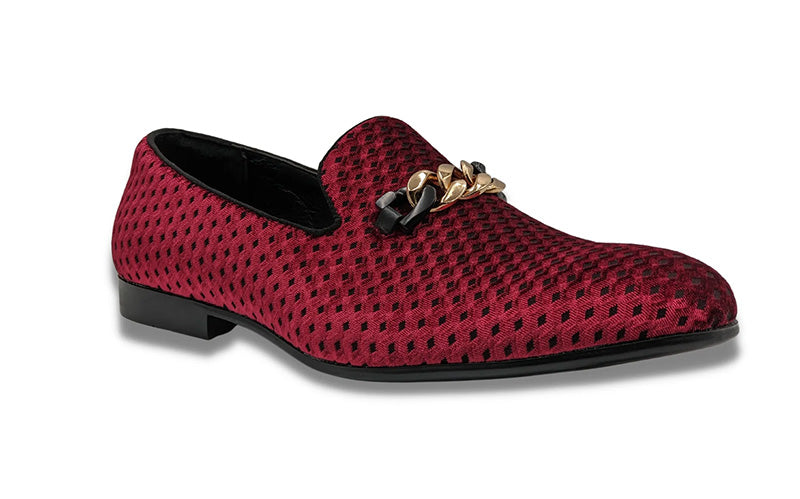 Burgundy Velvet Diamond Pattern Loafer
