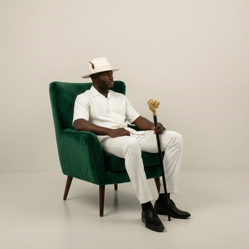 Solid Brooklyn Collection - Wool Felt Crushable Fedora with Feather Accent in Off White.