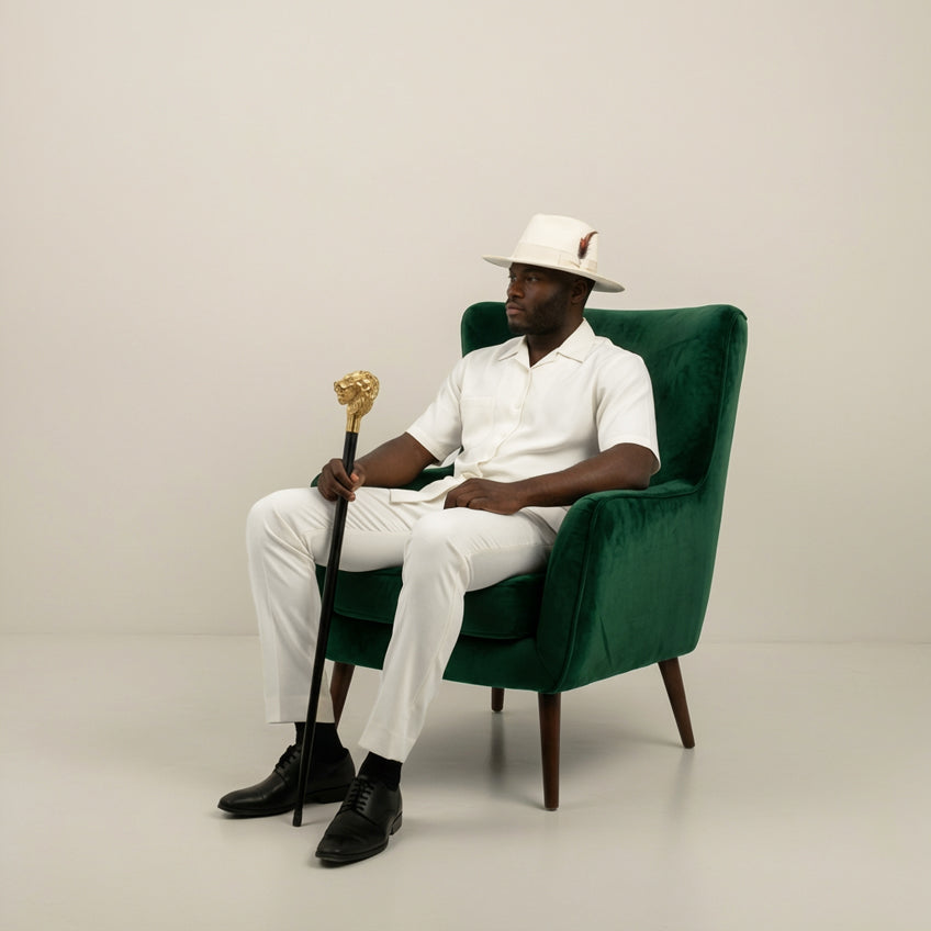 Solid Brooklyn Collection - Wool Felt Crushable Fedora with Feather Accent in Off White.
