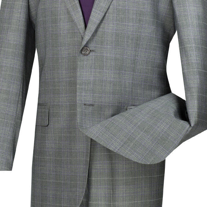 Gray Glen Plaid regular fit Vinci Pompey suit jacket with tie, collar, button, and pocket.